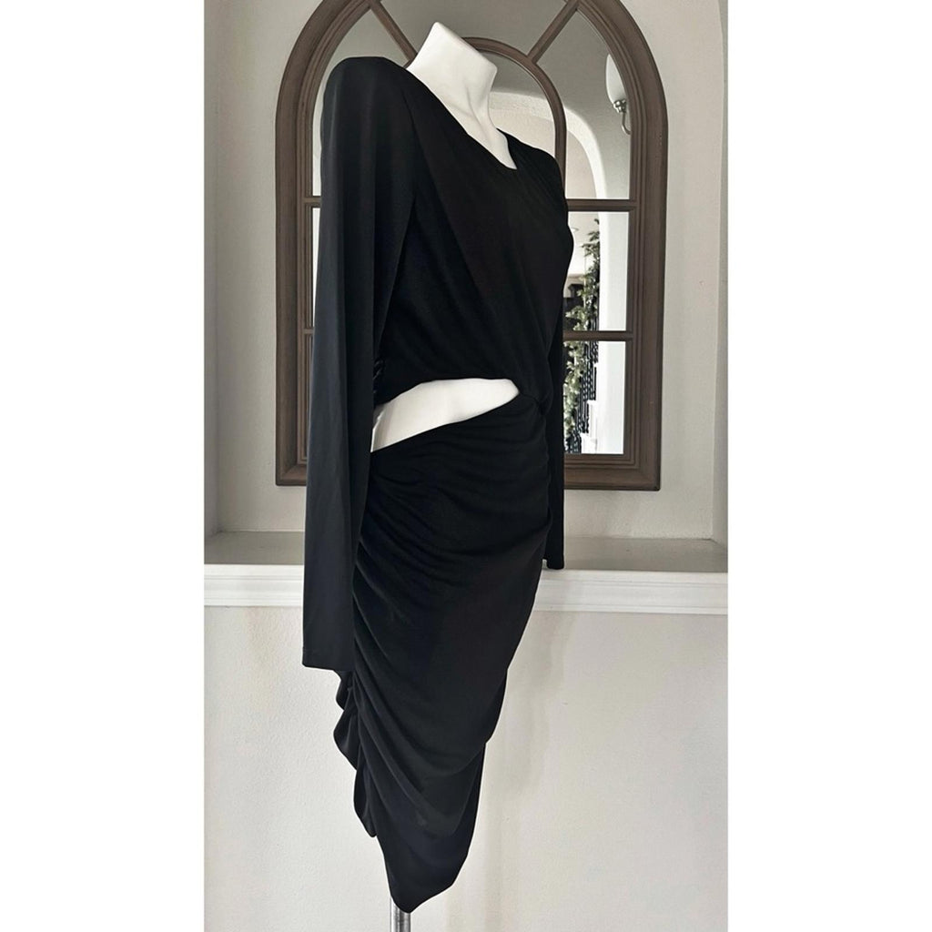 Guess Ruched Cut-Out Long-Sleeve Dress in Black, Size 14 New w/Tag $138