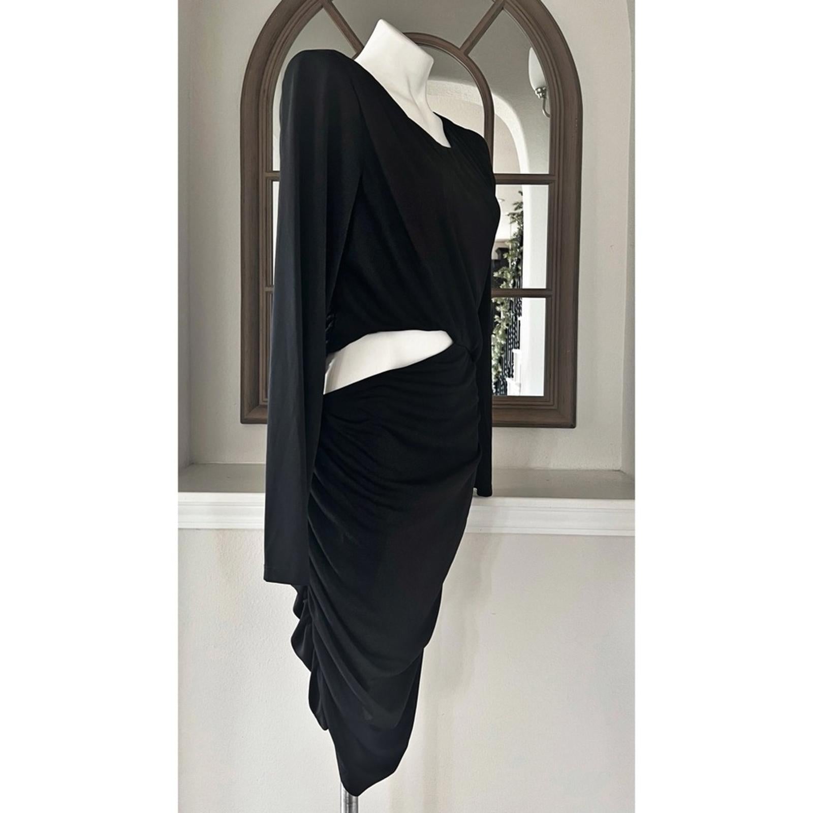 Guess Ruched Cut-Out Long-Sleeve Dress in Black, Size 14 New w/Tag $138