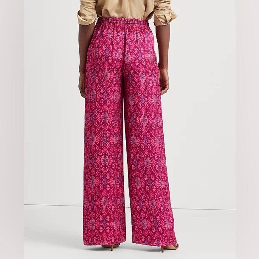Lauren Ralph Lauren Geo-Print Satin Shantung Wide-Leg Pants, NWT, Size XL