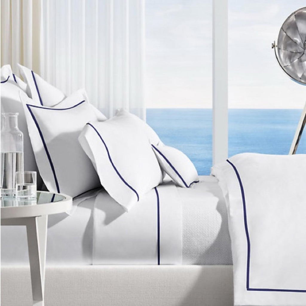 Ralph Lauren Home Organic Cotton Percale Palmer Queen Flat Sheet, Polo Navy, NEW