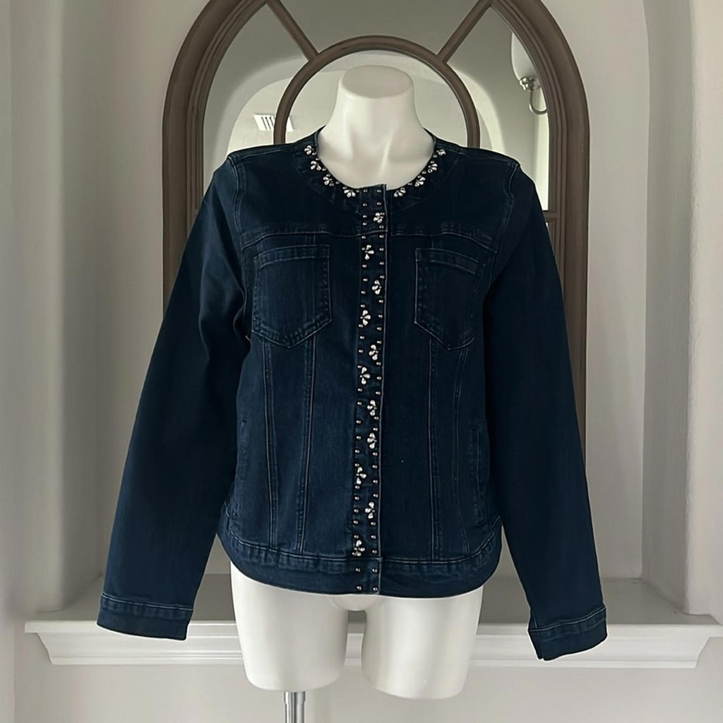 LAURA Embellished Snap-Button Front Jean Jacket, Blue Size 14 New w/Tag
