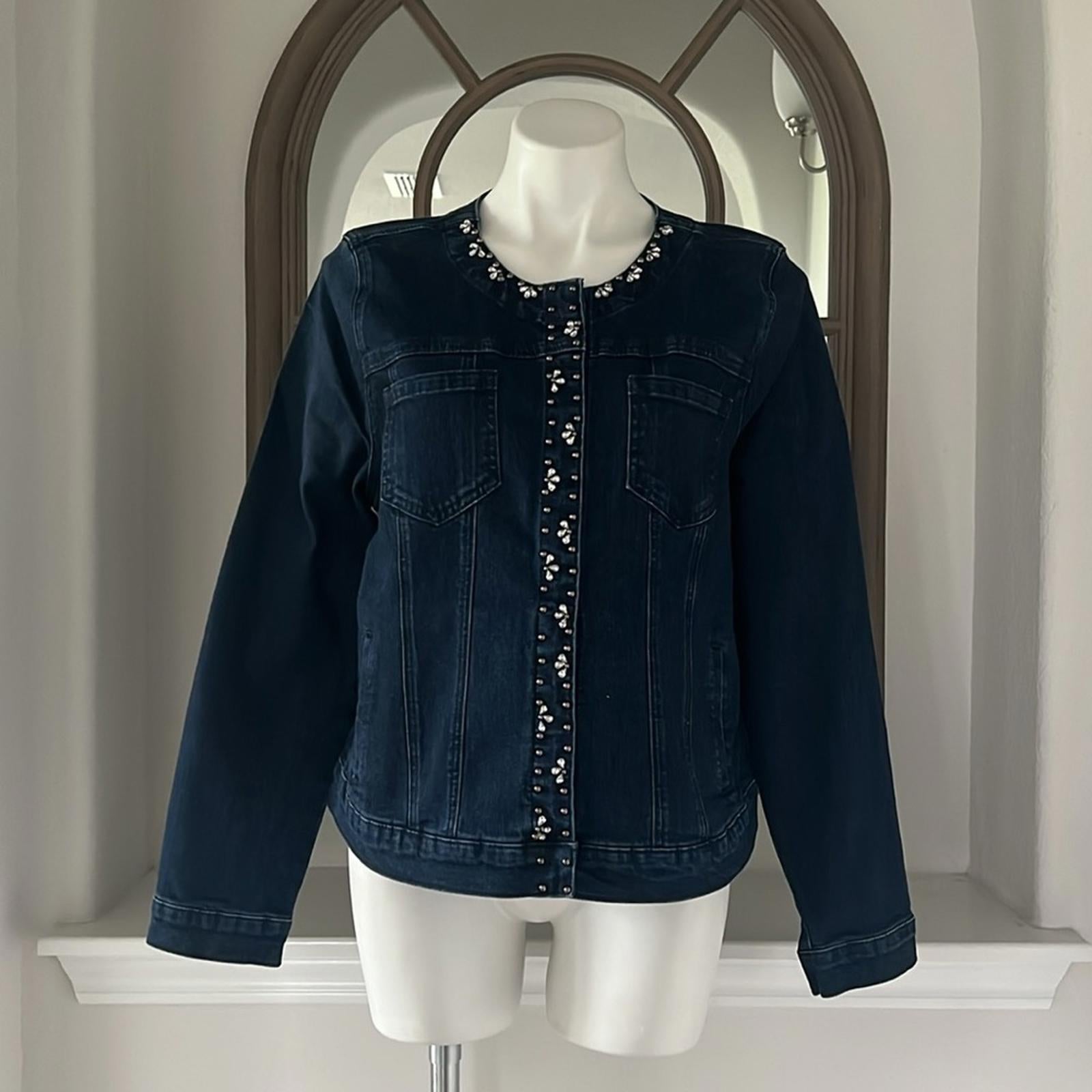 LAURA Embellished Snap-Button Front Jean Jacket, Blue Size 14 New w/Tag