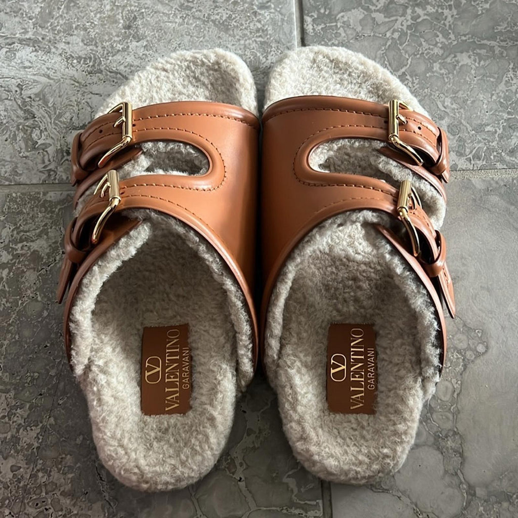 Valentino Garavani Women's Double Buckle Fleece Lined Sandals, Size 41 w/Dustbag