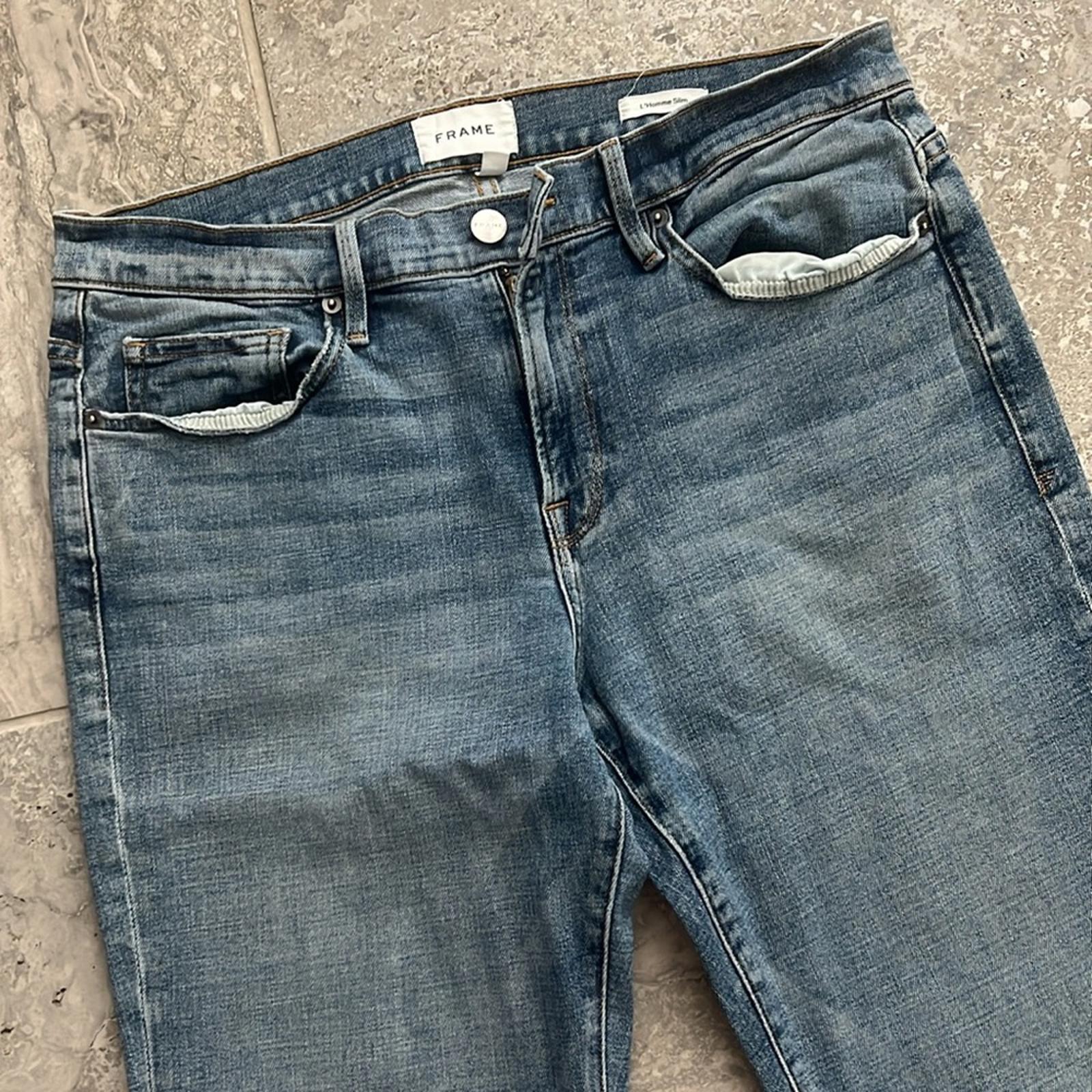 FRAME L’Homme Slim Denim Jeans, Blue Size 33 Retail $208