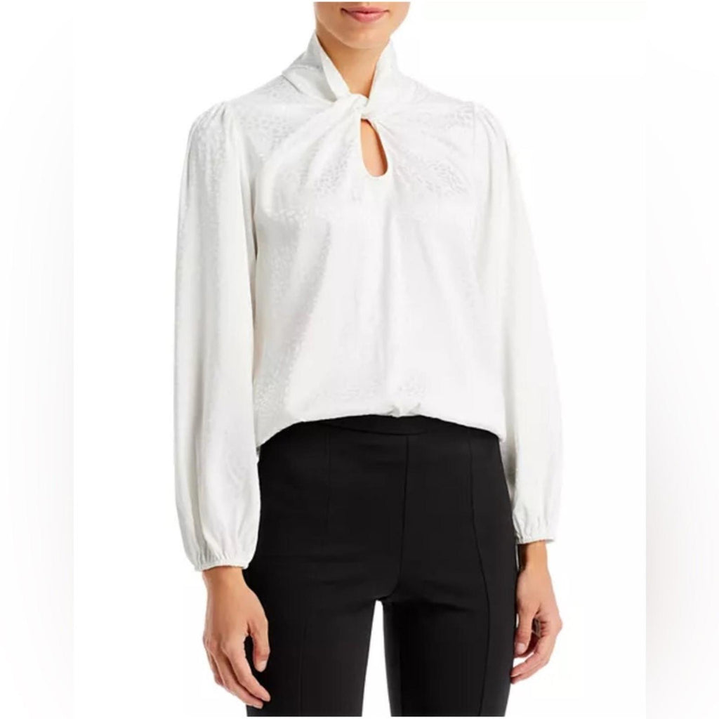 Status by Chenault Jacquard Twist Neck Blouse in Off White, Size L New w/Tag