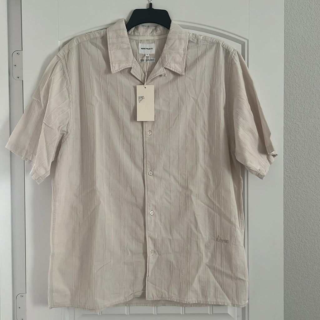Norse Projects Carsten Stripe Relaxed Shirt in Marble White Size XL NWT $250