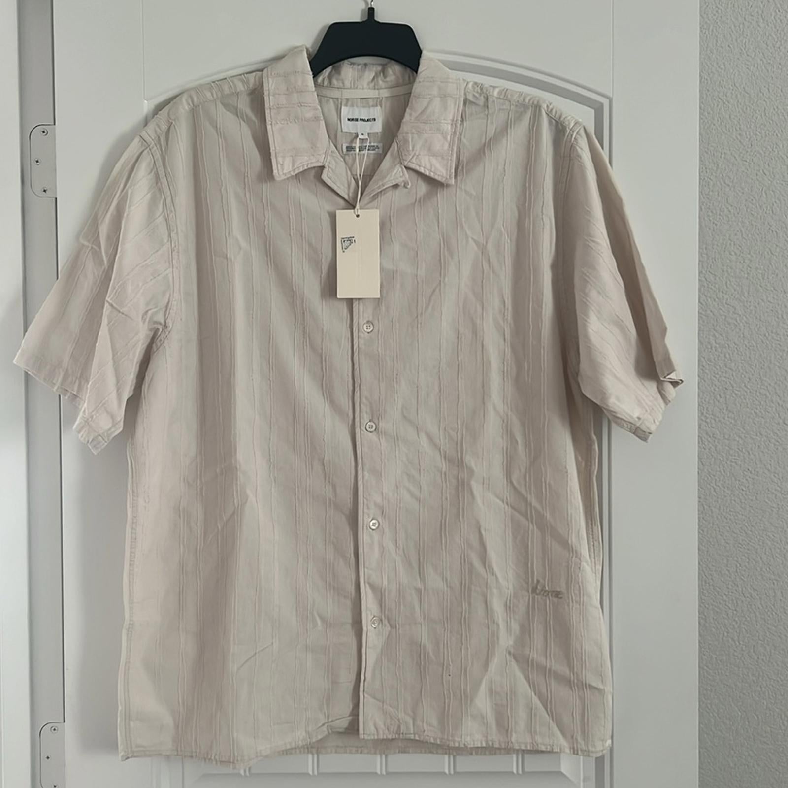 Norse Projects Carsten Stripe Relaxed Shirt in Marble White Size XL NWT $250