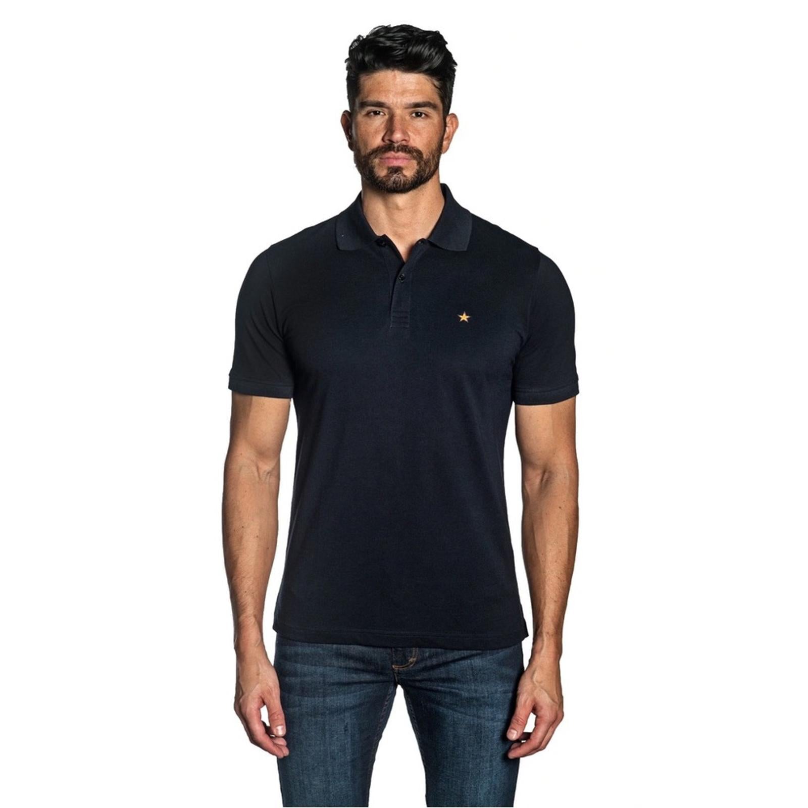 Jared Lang Star Embroidery Knit Pima Cotton Piqué Polo Shirt, Navy Size XXL