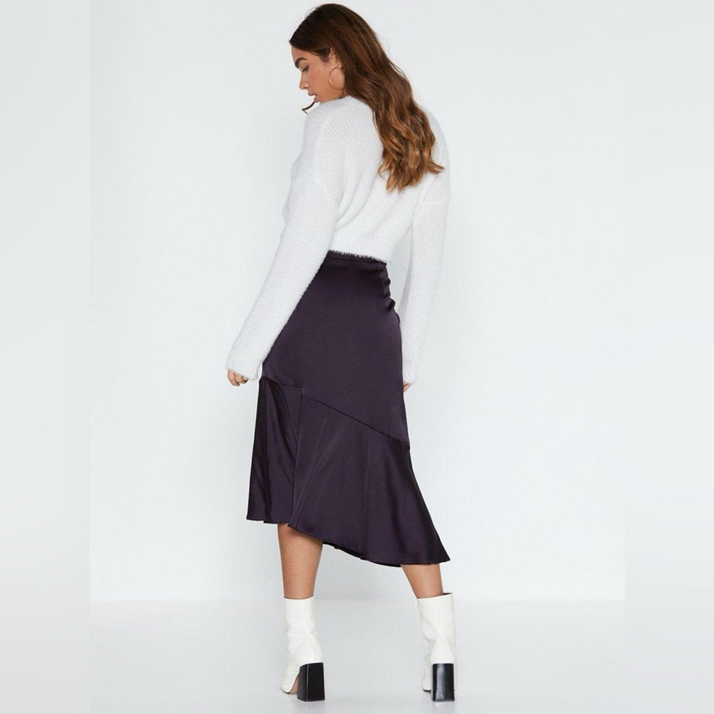 NEW Jason Wu Matte Satin Tiered Skirt in Purple, Size L New Original Packaging
