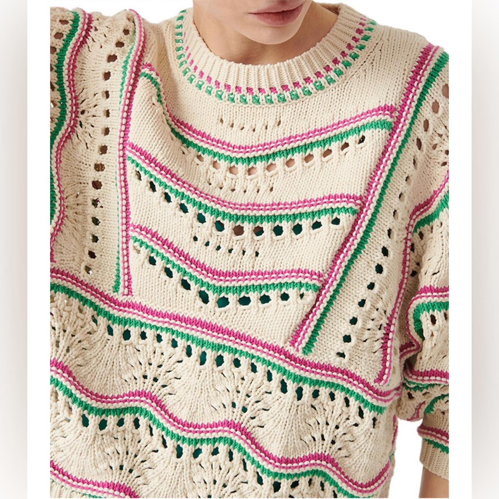 ba&sh Ecru Hicham Jumper Stripe Pointelle Sweater, Ivory Size XS Retail $336