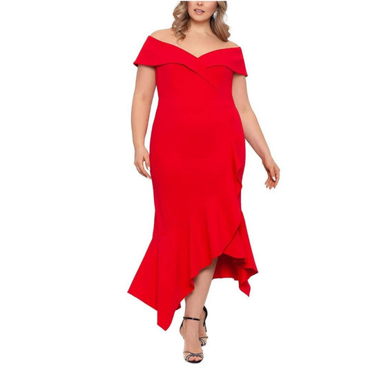 XSCAPE Plus Ruffled Maxi Evening Dress in Red, Size 16W New w/Tag $279