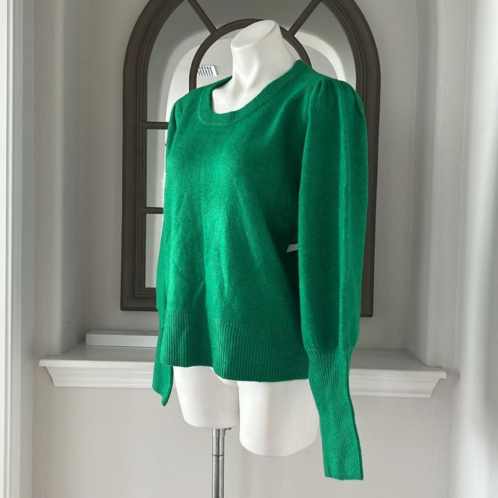 NEW CeCe Juliet Sleeve Puff Sleeve Crewneck Sweater, Green Size L New w/Tag