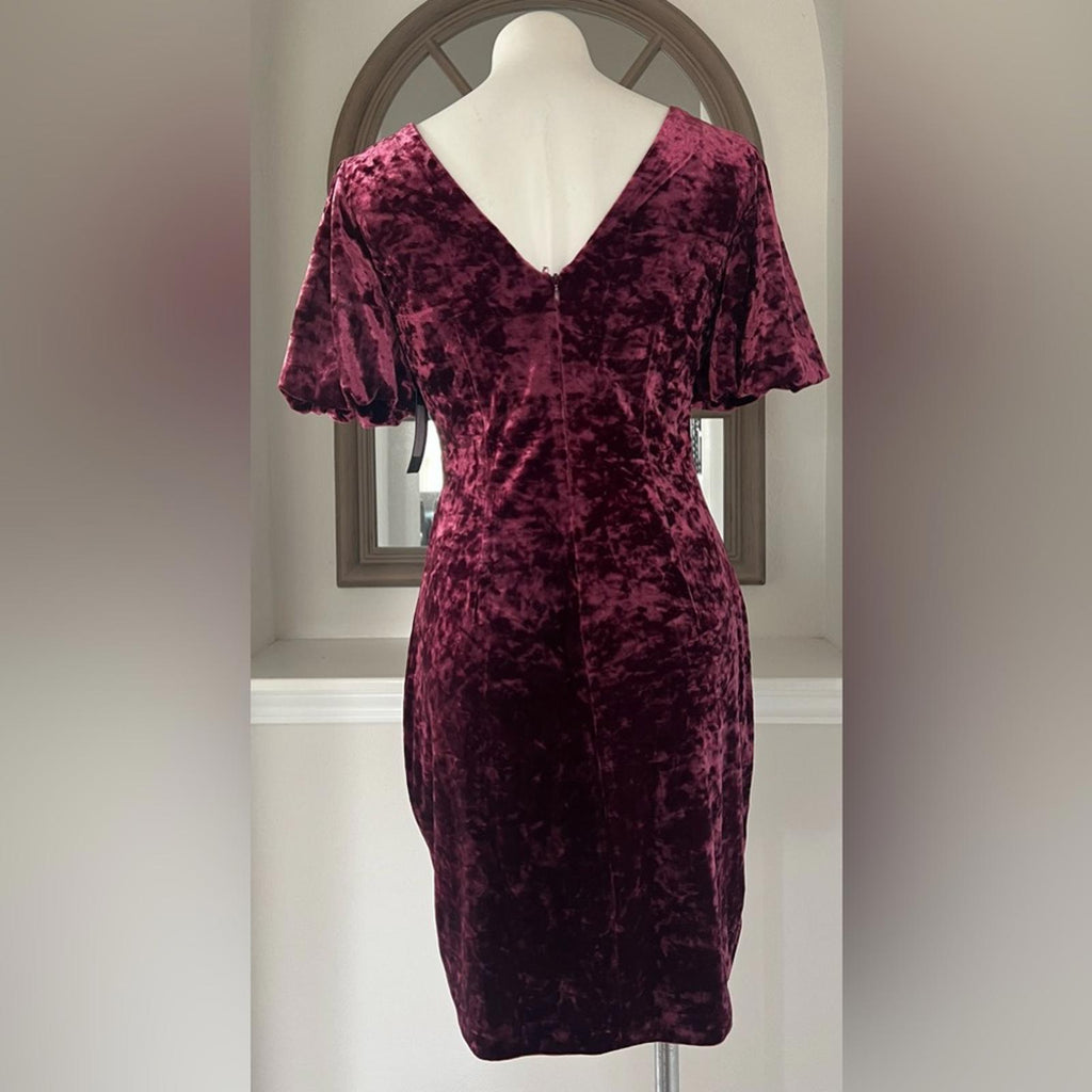 Guess Textured Bodycon Crushed Velvet Mini Dress in Wine Size 10 New