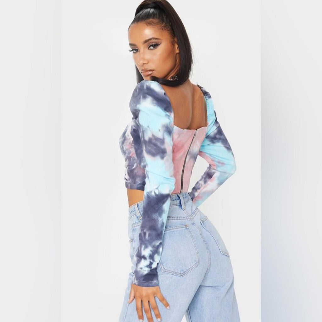 NWT PLT Purple Tie Dye Printed Cup Ruched Crop Top, Size 4 New w/Tag Retail $75