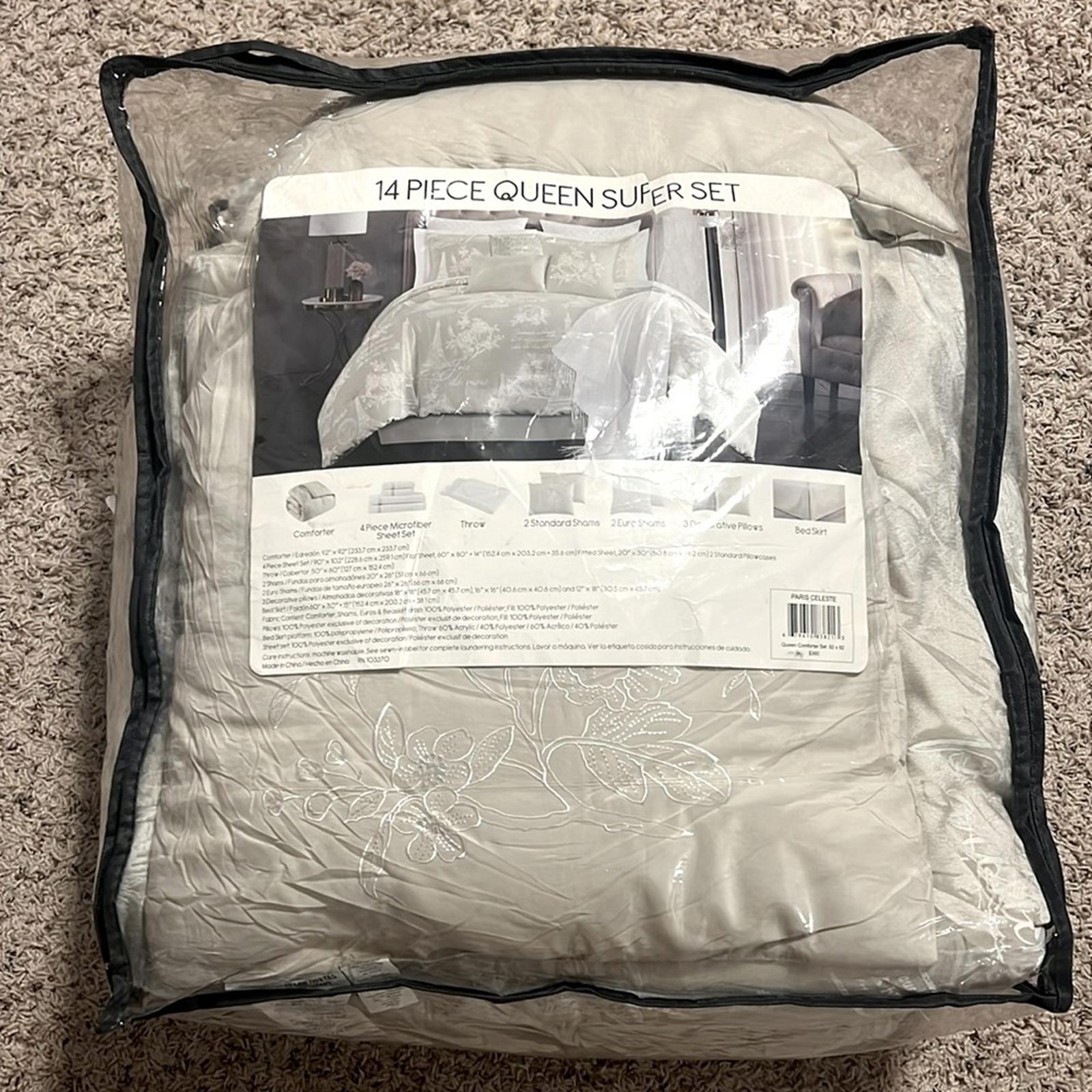 Hallmart Collectibles 13-Pc Paris Celeste Reversible Comforter Set New-Open Box