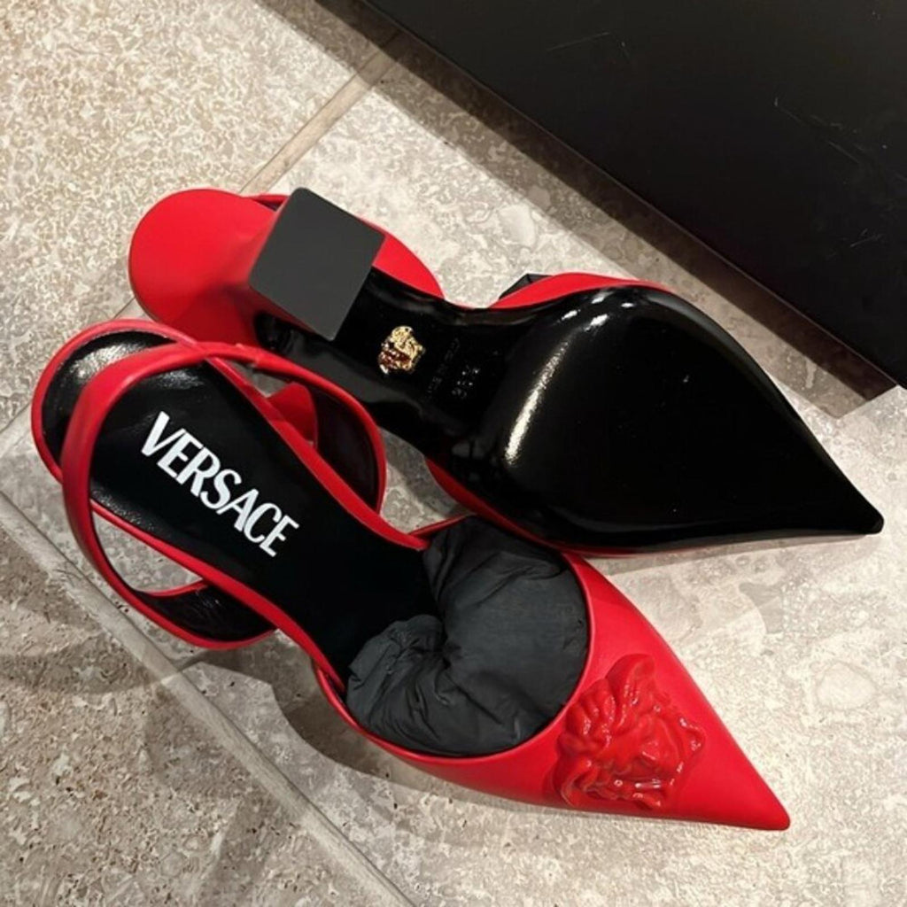 NEW Versace La Medusa Slingback Pumps/Heels in Red, Size 36.5 New in Box $1250