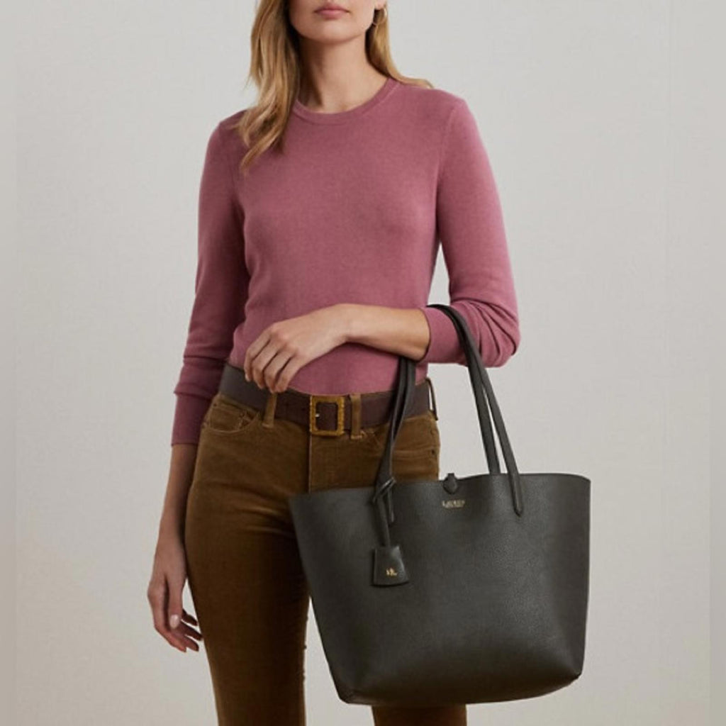 Lauren Ralph Lauren Large Reversible Tote Bag in Dark Olive/Belting Print, NWT