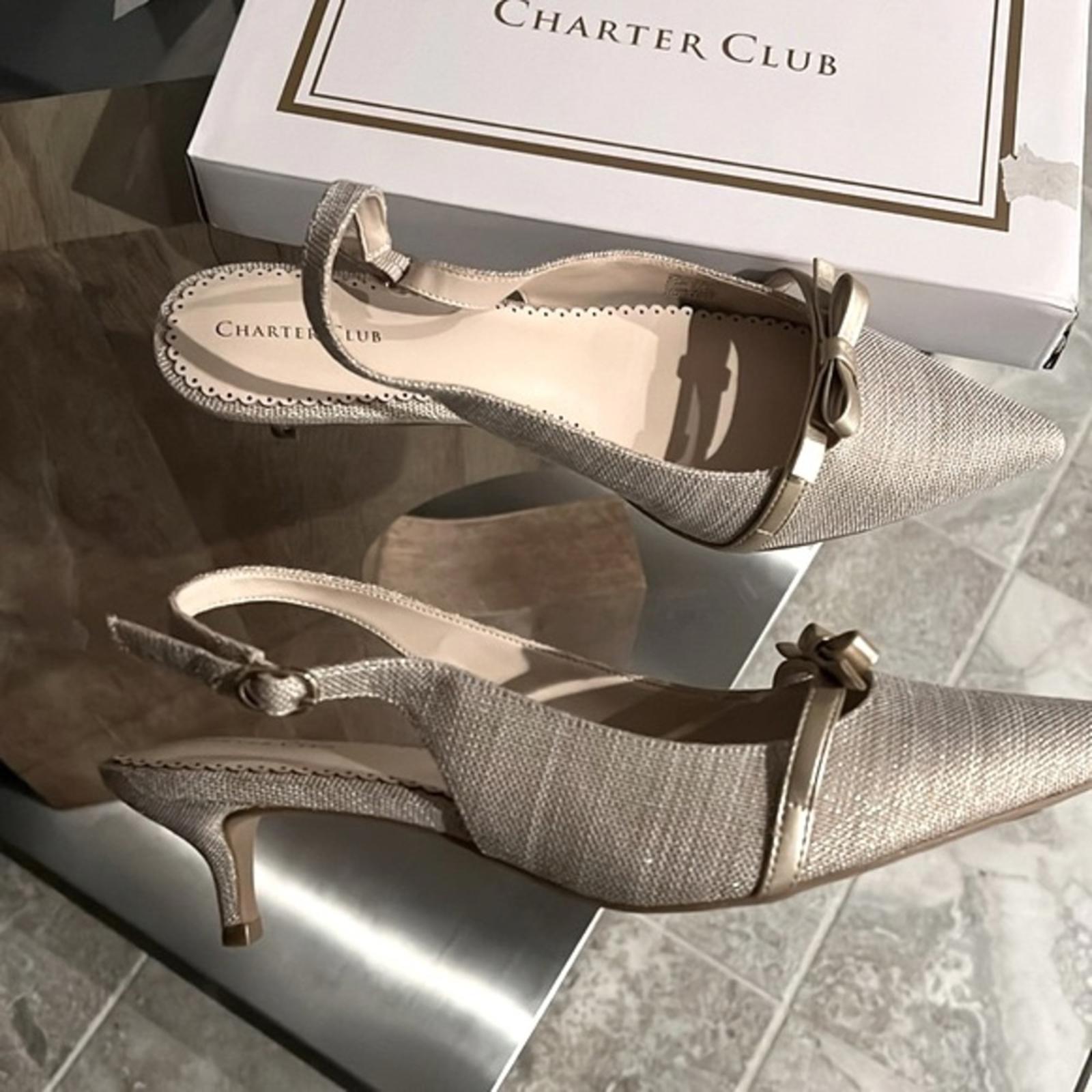 Charter Club Gilaa Slingback Pumps Kitten Heel Shoes, Natural/Gold Size 11 NWT