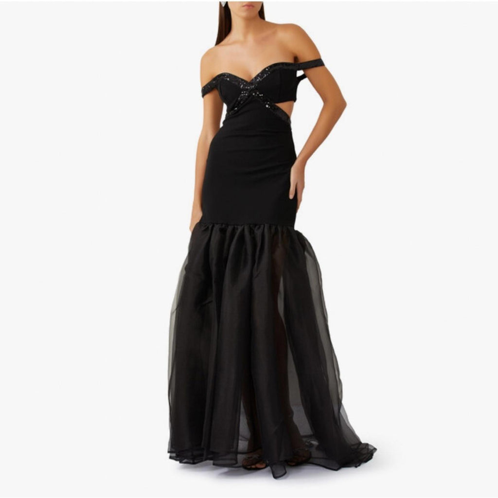 STAUD Emmaline Off-the-Shoulder Cut-Out Dress in Black, NWT, Size S