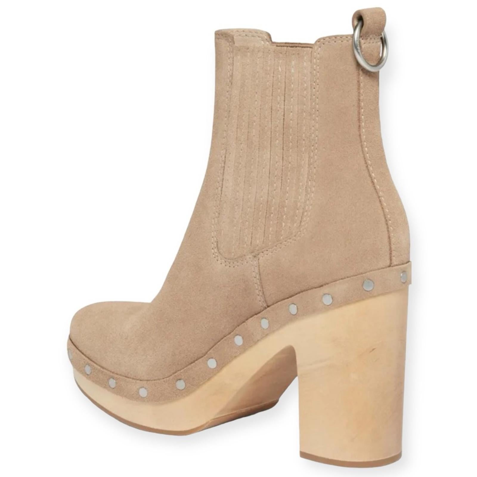 PAIGE Adina Platform Chelsea Boots in Tan Suede, Size 6 NEW in Box