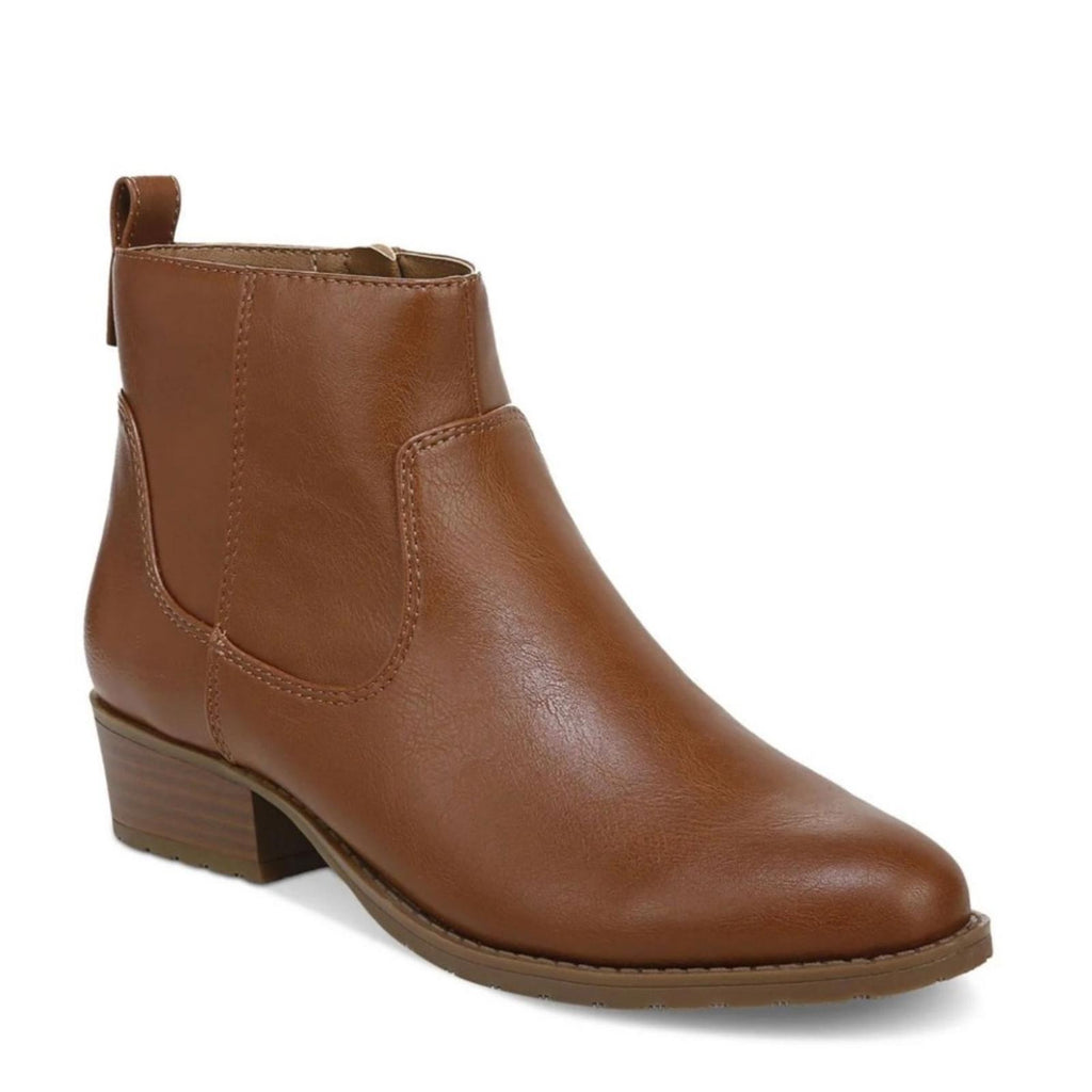 Style & Co. Memphyss Faux Leather Side Zip Ankle Boots Shoes, Cognac Size 9 NEW