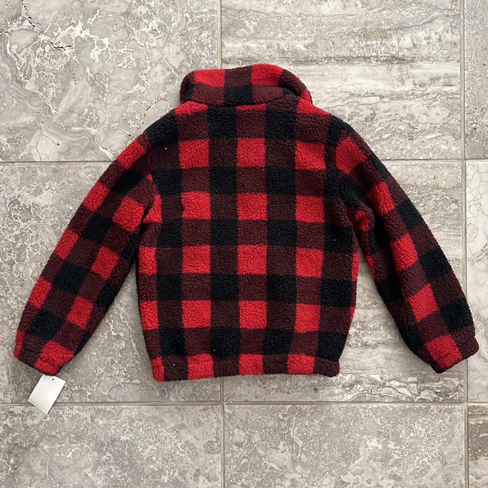 Urban Republic Half-Zip Faux Fur Jacket Girls' S(7/8) RedBlack Buffalo Check NWT