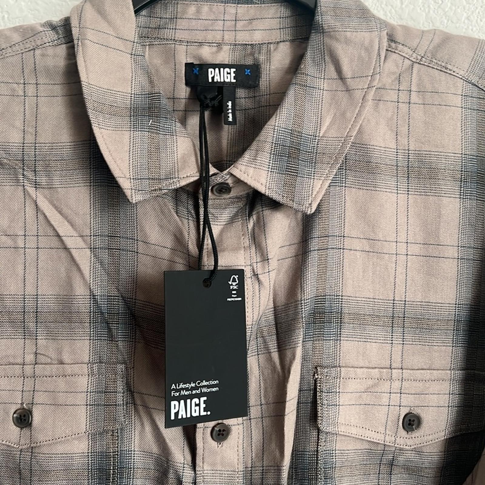 PAIGE Everett Long Sleeve Plaid Shirt in Oak Sky, NWT, Size L $169