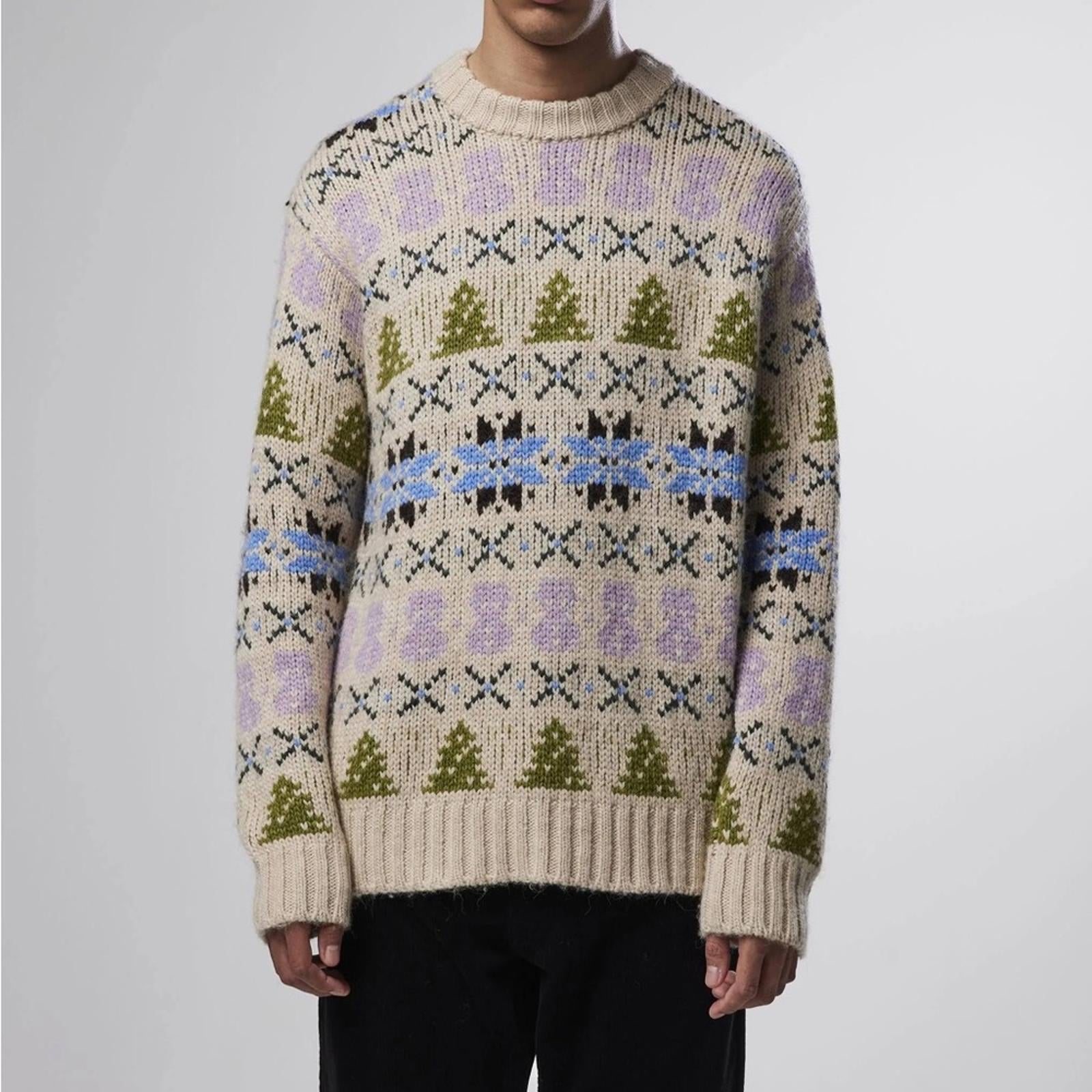 NN07 Stein Wool-Alpaca Blend Crewneck Sweater in Ecru Multi Size XL NWT $370