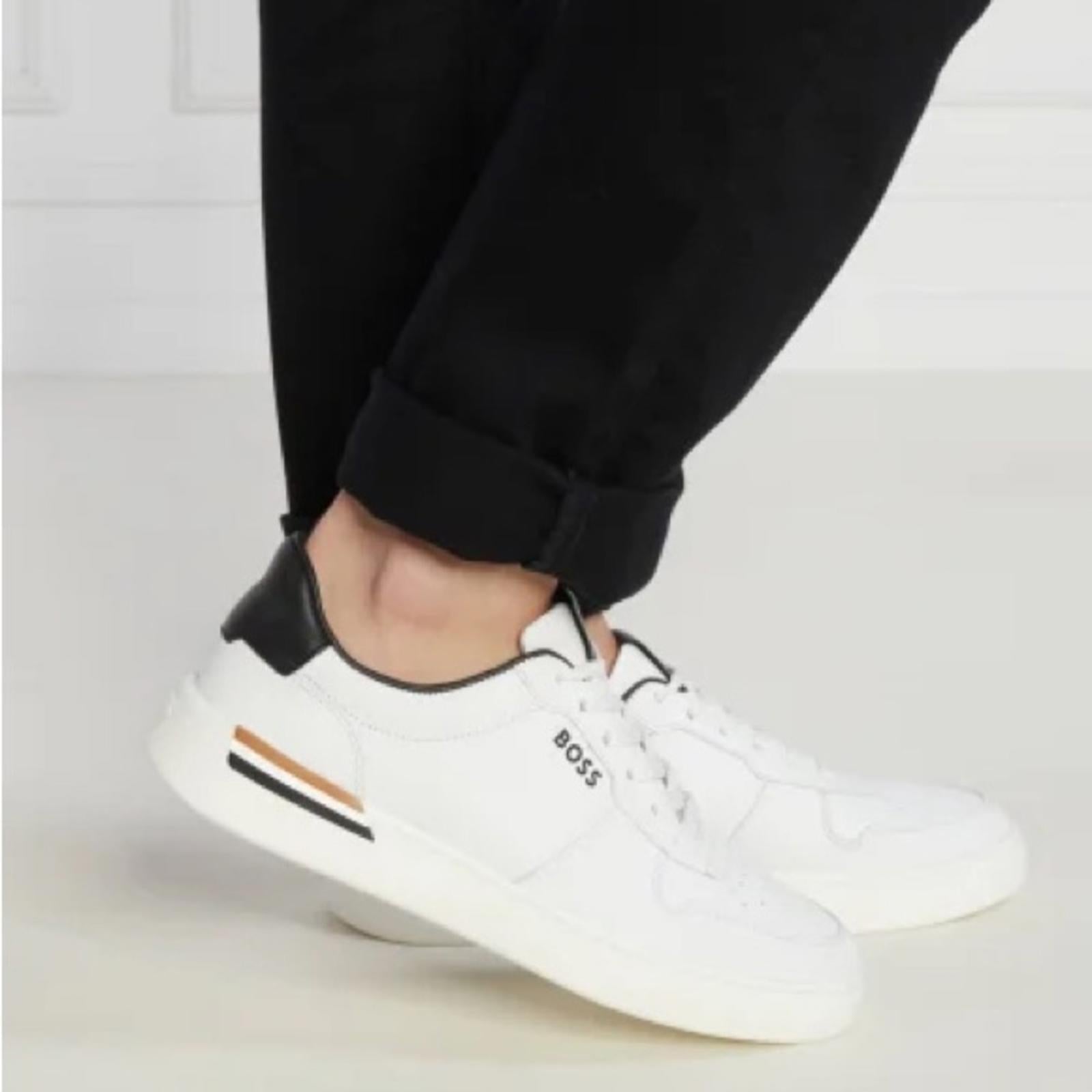 BOSS Leather Sneakers Clint in White, Size 43/10 New in Box