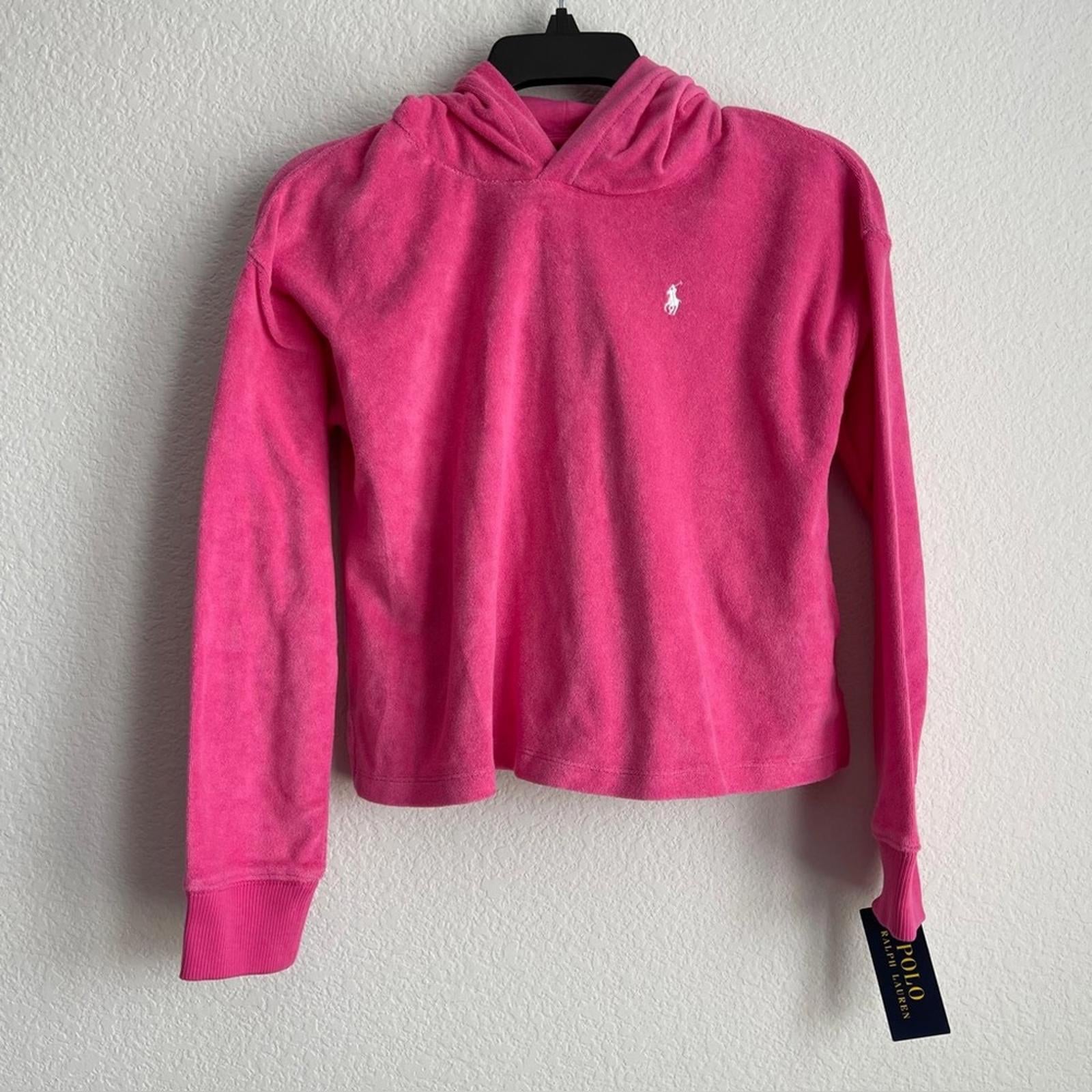 Ralph Lauren Girls' Terry Boxy Hoodie in Watch Hill Pink, Size L(12-14) NWT $65