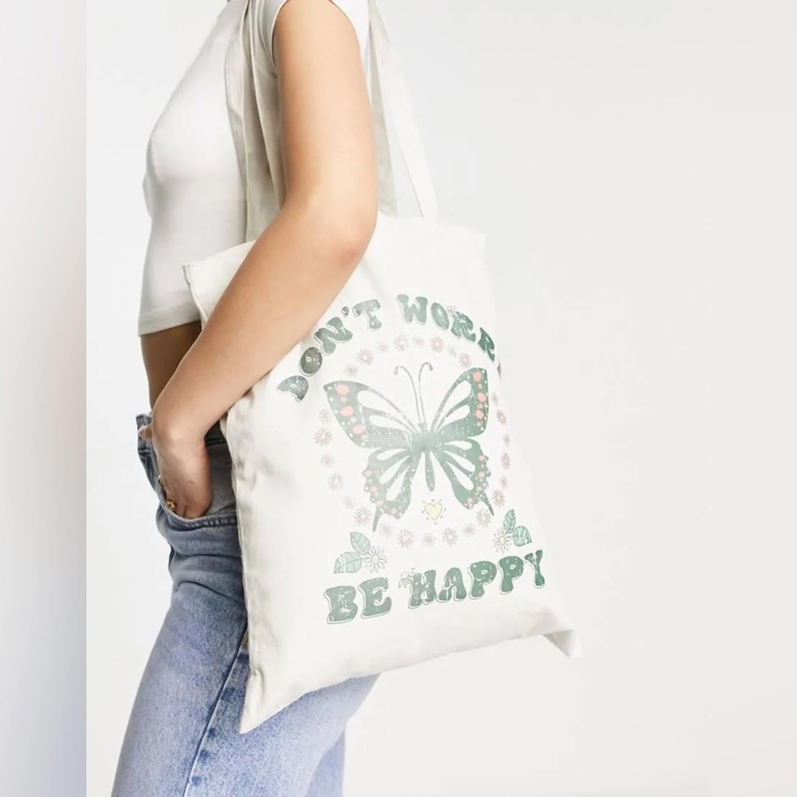 Skinnydip London “DON’T WORRY BE HAPPY” Canvas Medium Tote Bag, New w/Tag