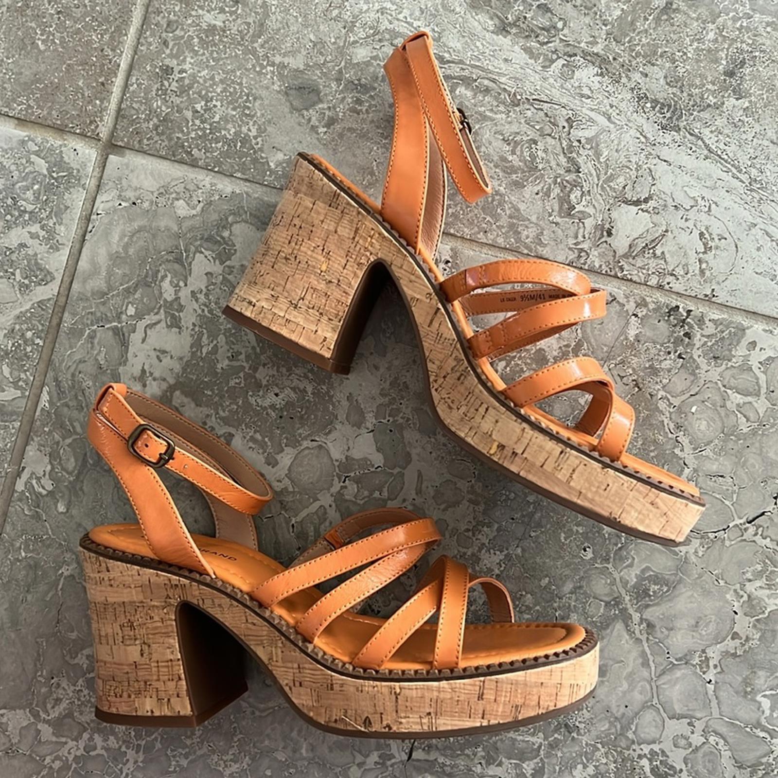Lucky Brand Taiza Ankle Strap Platform Sandals in Sunflower Tan, Size 9.5 NEW