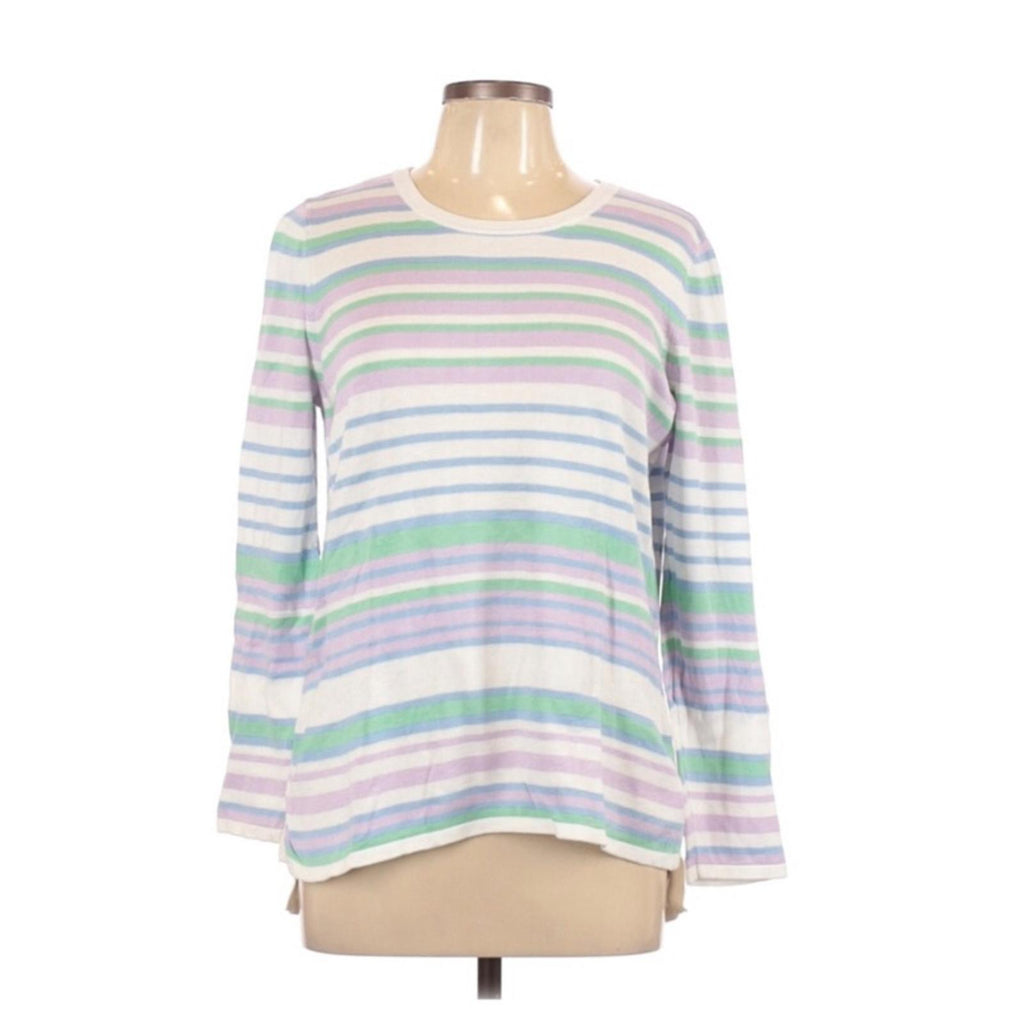 Design365 Striped Crewneck Sweater in White Combo, Size L New w/Tag