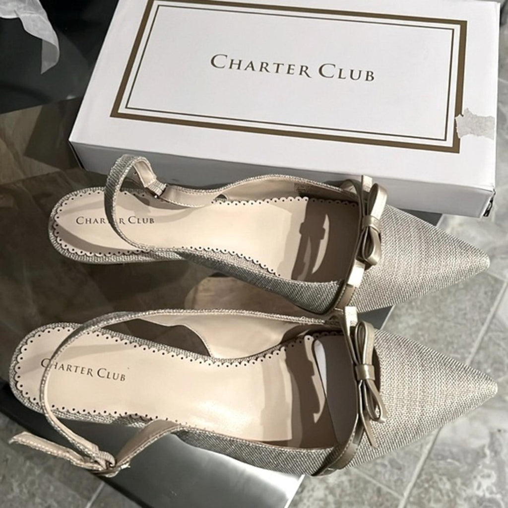 Charter Club Gilaa Slingback Pumps Kitten Heel Shoes, Natural/Gold Size 11 NWT