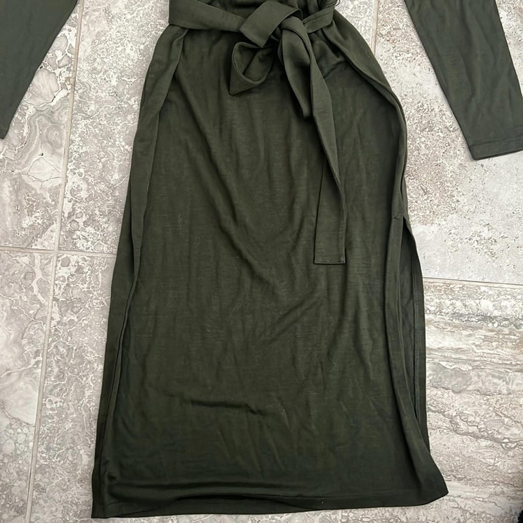 Polo Ralph Lauren Wool-Blend Turtleneck Midi-Dress in Olive Green, Size L, NEW