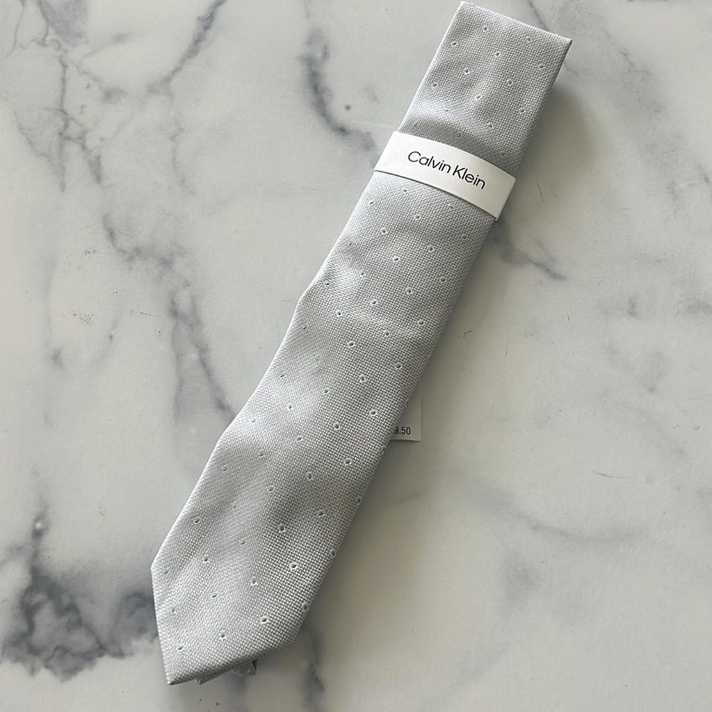 Calvin Klein Silk-Blend Textured Micro-Dot Neat Tie in Gray, One Size, NWT