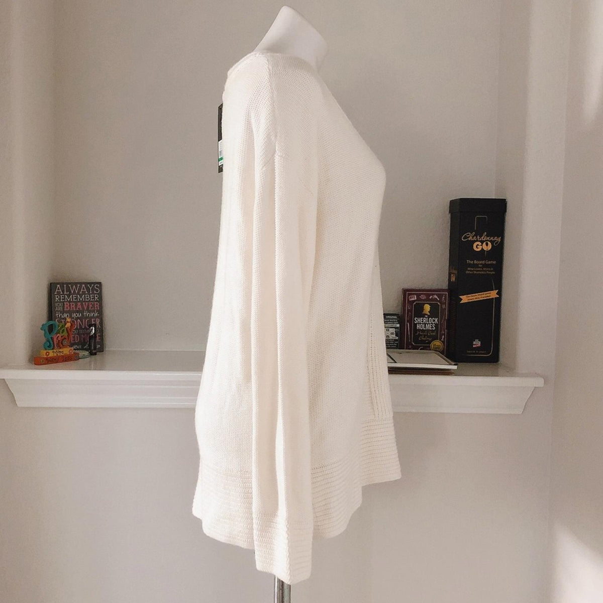 Jones New York Solid V-Neck Sweater in Ivory Pullover, Size L New w/Tag