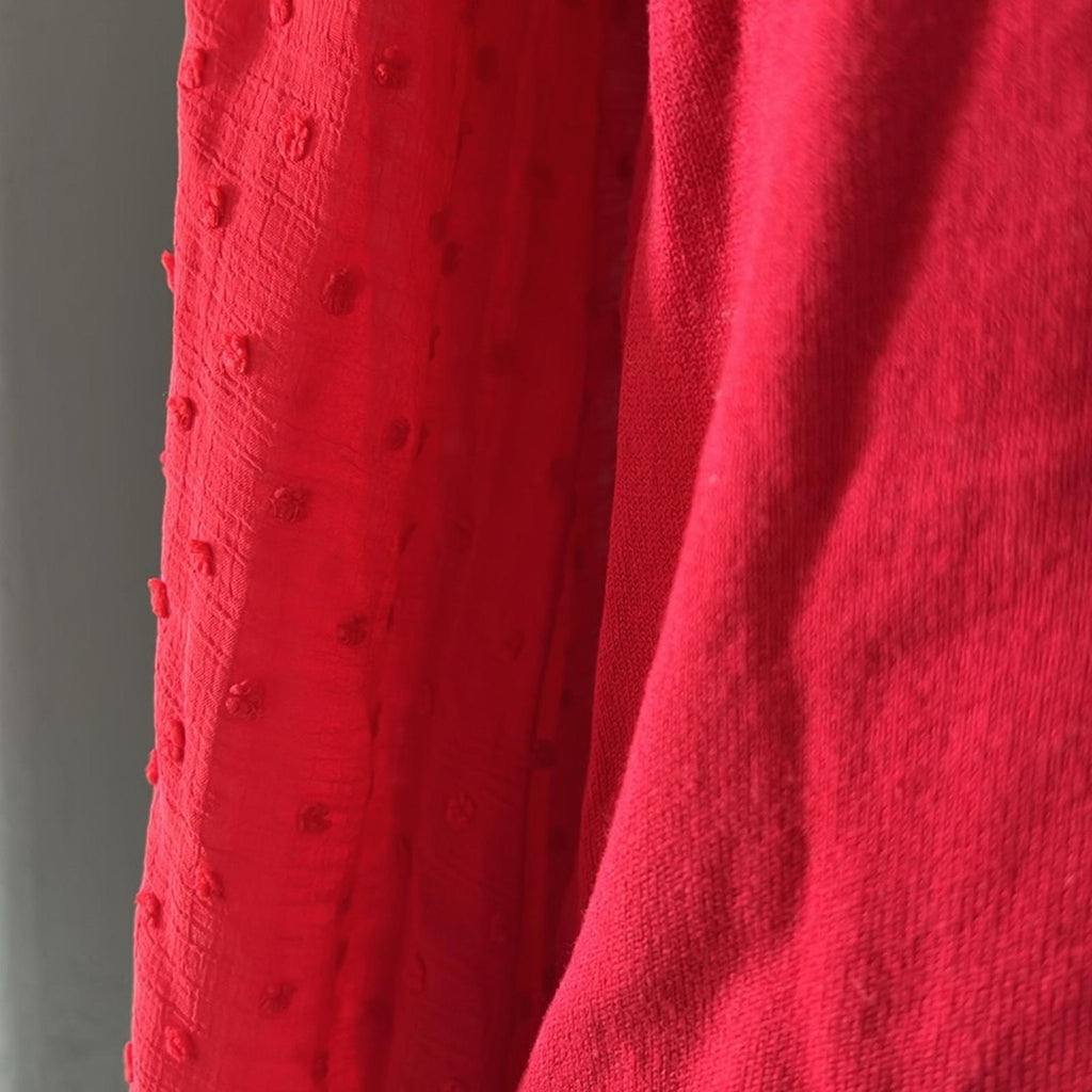 CeCe Clip Dot Sleeve Crewneck Sweater in Red, New w/Tag
