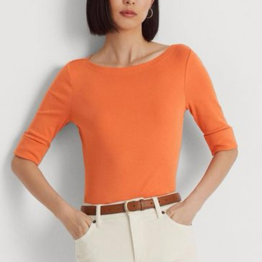 Ralph Lauren Plus Size Boatneck Elbow-Sleeve Top, Boatneck Orange Size 2X NEW