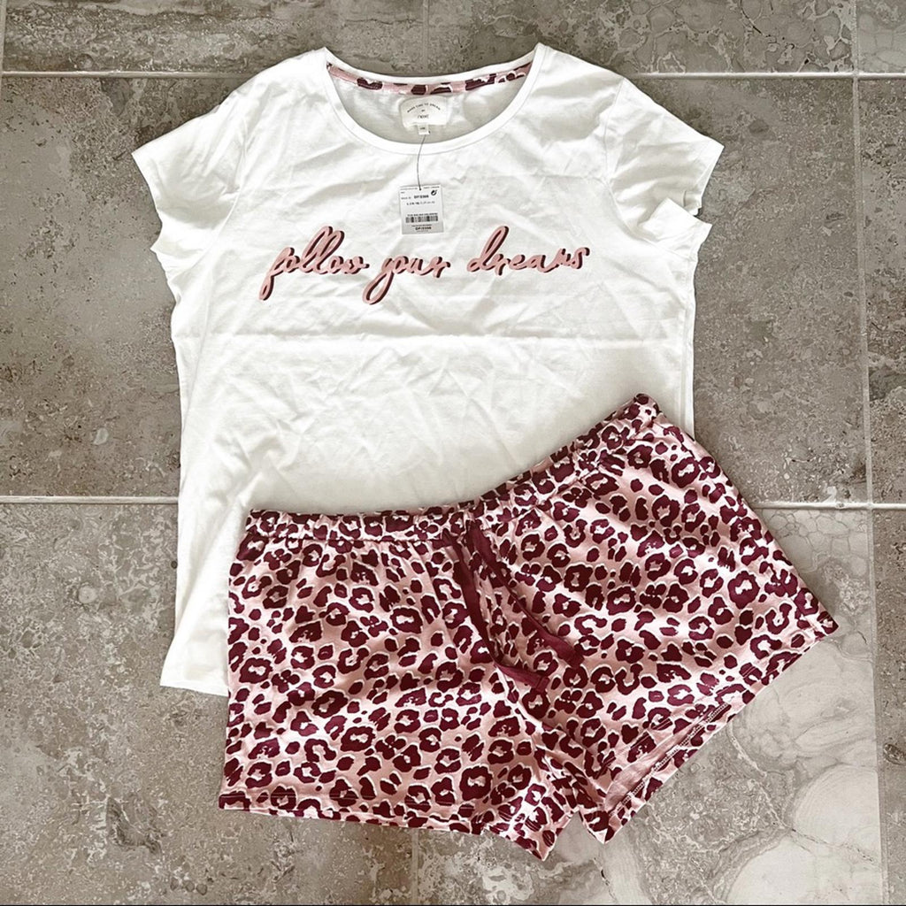 Next 2-Pc Pajama Set Follow Your Dreams Top & Shorts Animal Print Size L NWT