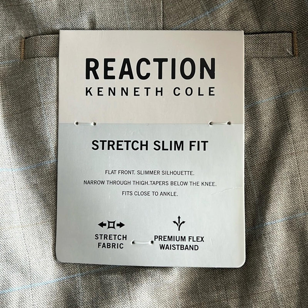 Kenneth Cole REACTION Premium Flex Slim Fit Dress Pants Oatmeal, 33W x 32L NWT