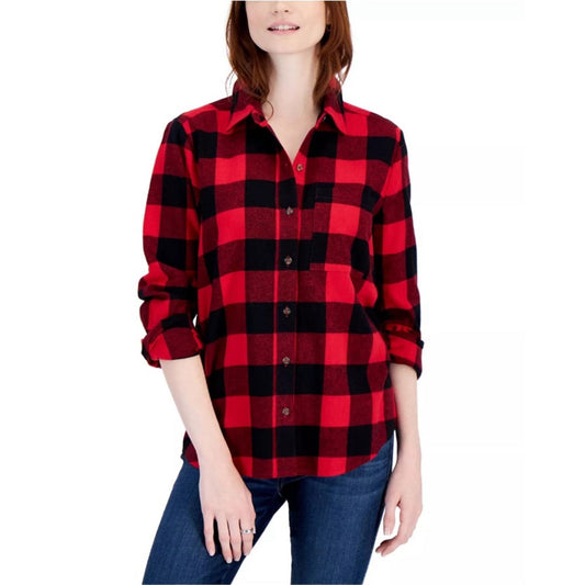 Style & Co Cotton Buffalo Plaid Flannel Shirt, Black & Red New w/Tag $49.50