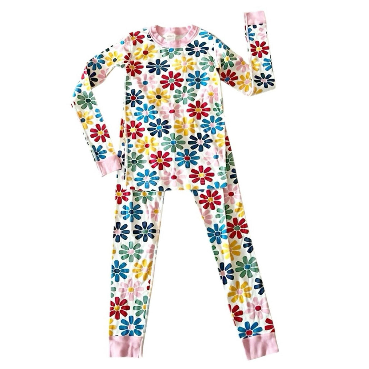 NEW Hanna Anderson 2-Piece Floral Print Pajamas, Rainbow Blooms Size 10 w/o Tag