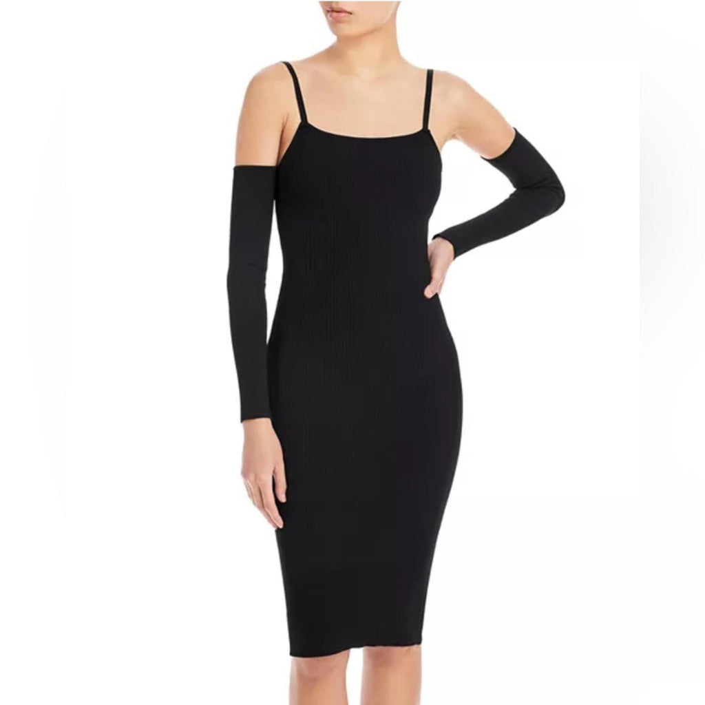Alice+Olivia Evia Fitted Spaghetti Strap Dress in Black, Size L NWT Retail $465