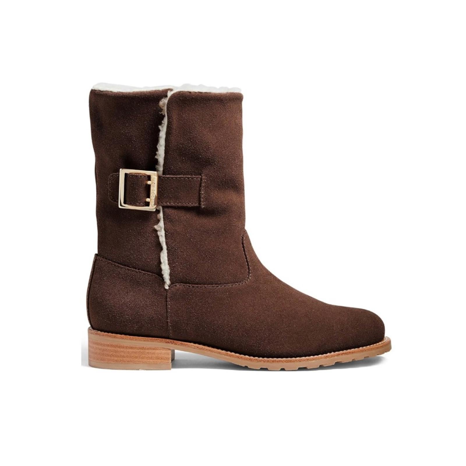 Jack Rogers Dark Chocolate Sherpa Faux Suede Booties, Size 7M New in Box $158