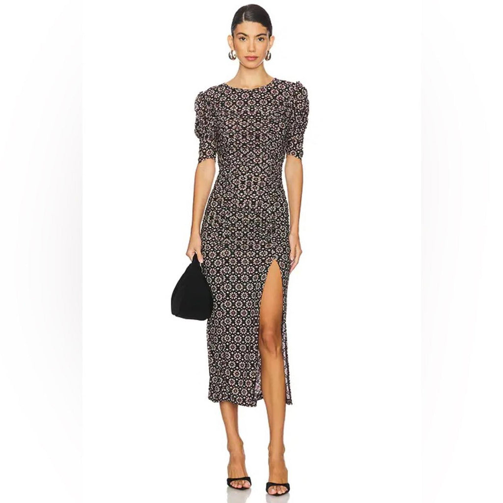 Free People Briella Midi Dress in Black Combo, NWT, Size S