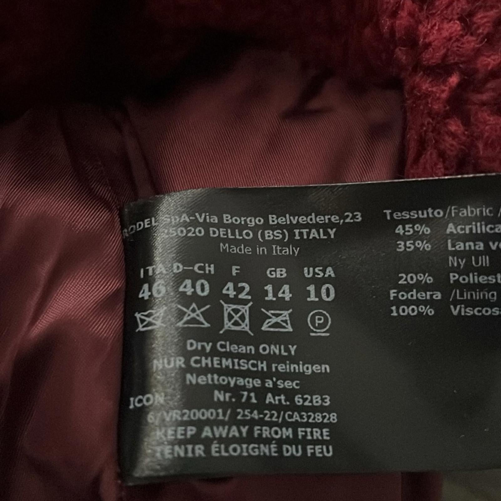 ICONS Cinzia Rocca Wool Teddy Pea Coat in Red, Size 10 NWT $1,005 Made in Italy