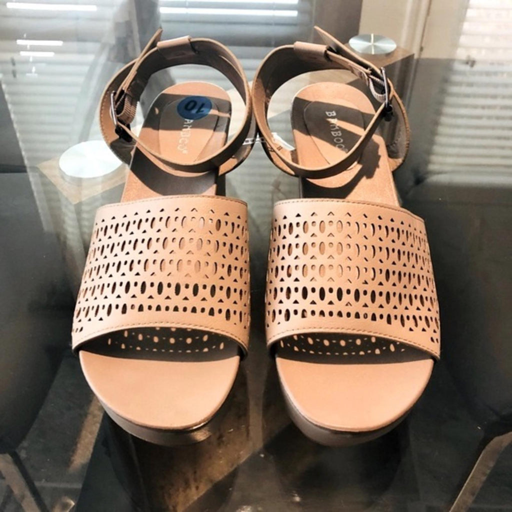 Bamboo Nude Wedge Platform Ankle Strap Sandals, Size 10M New w/o Box