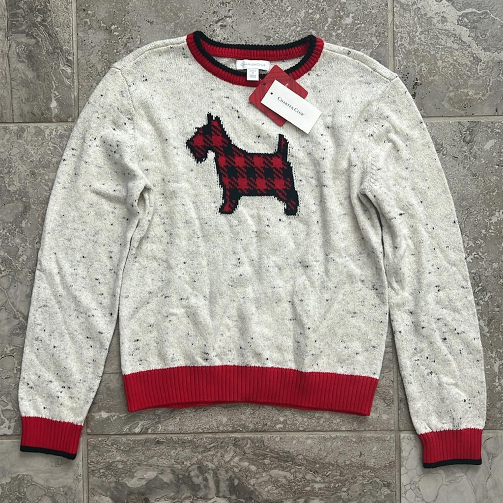 Charter Club Toddler Girls Plaid Dog Print Sweater, Size XL New w/Tag