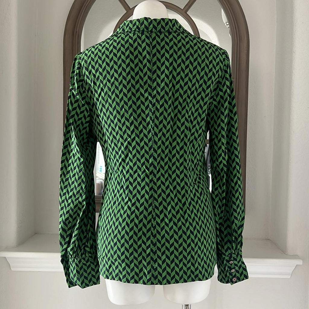 Tory Burch Silk Blouse in Green/Navy Size 10 EXCELLENT